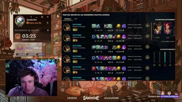 Sardoche's stream on 20 October 2026, 11:37 UTC