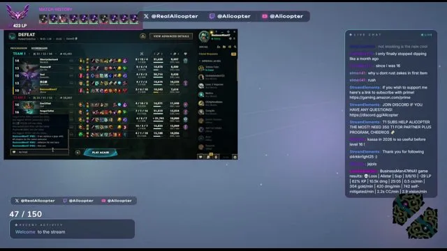 Alicopter's stream on 7 October 2026